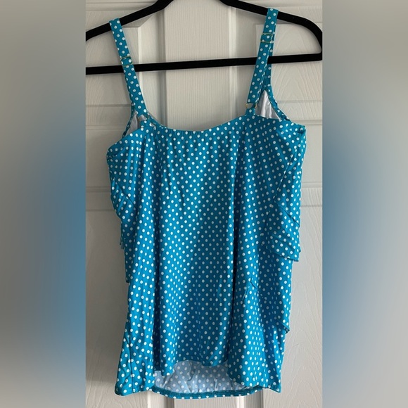 Tankini Bathing Suit Top COCO REEF Blue & White Polka Dots Bra Size 34DD VGC! - Picture 2 of 5